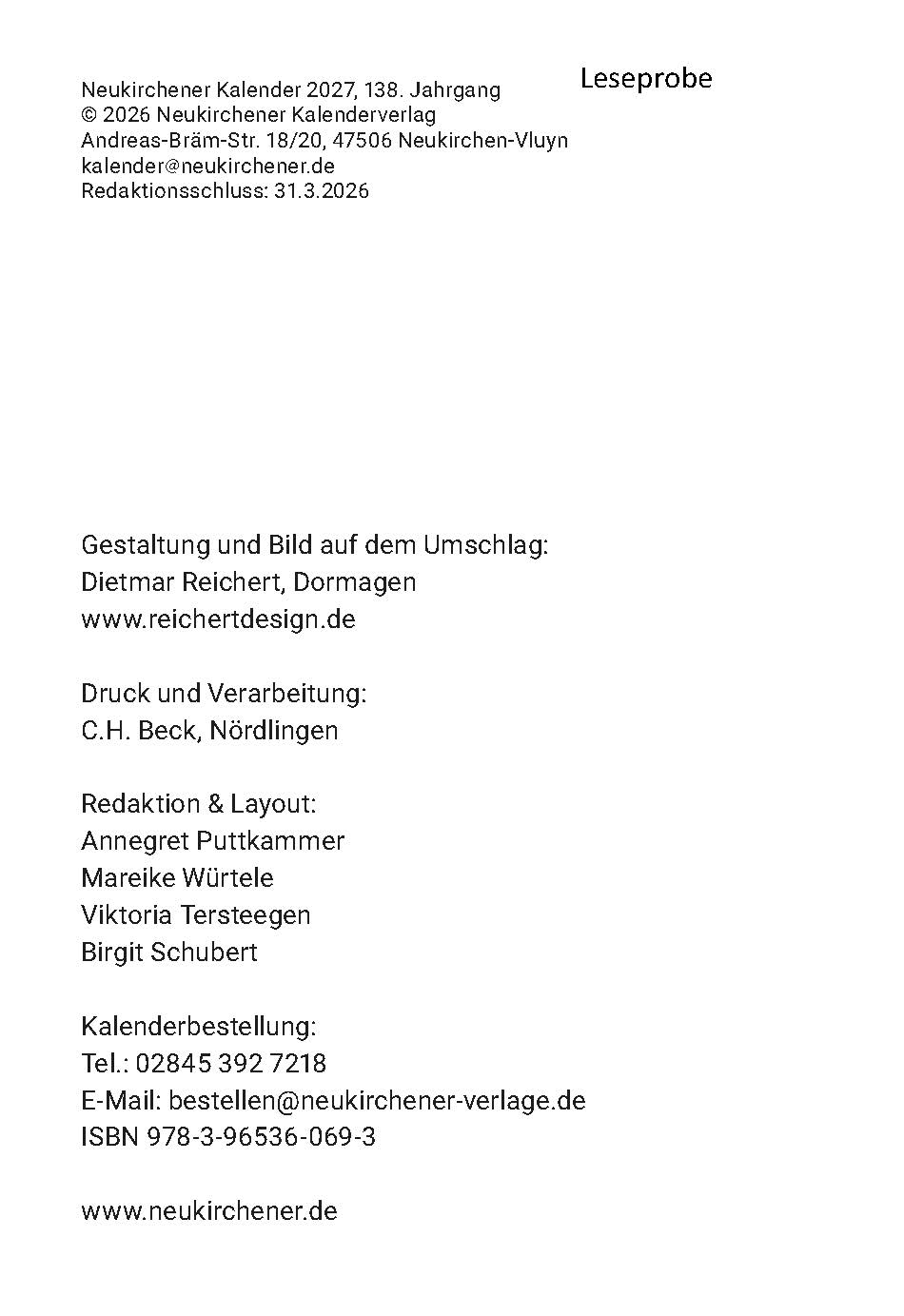 Neuk. Buchkalender 2027 Taschenbuch