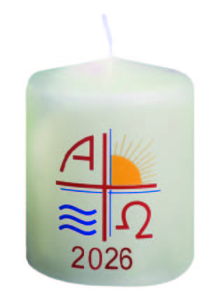 Osterkerze 3-farbig Sonne/Welle mit Zahl