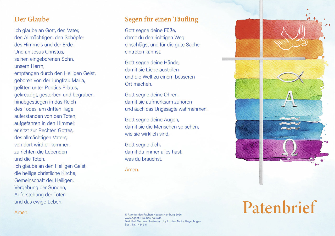 PC-Karte Patenbrief - Regenbogen 10er VE
