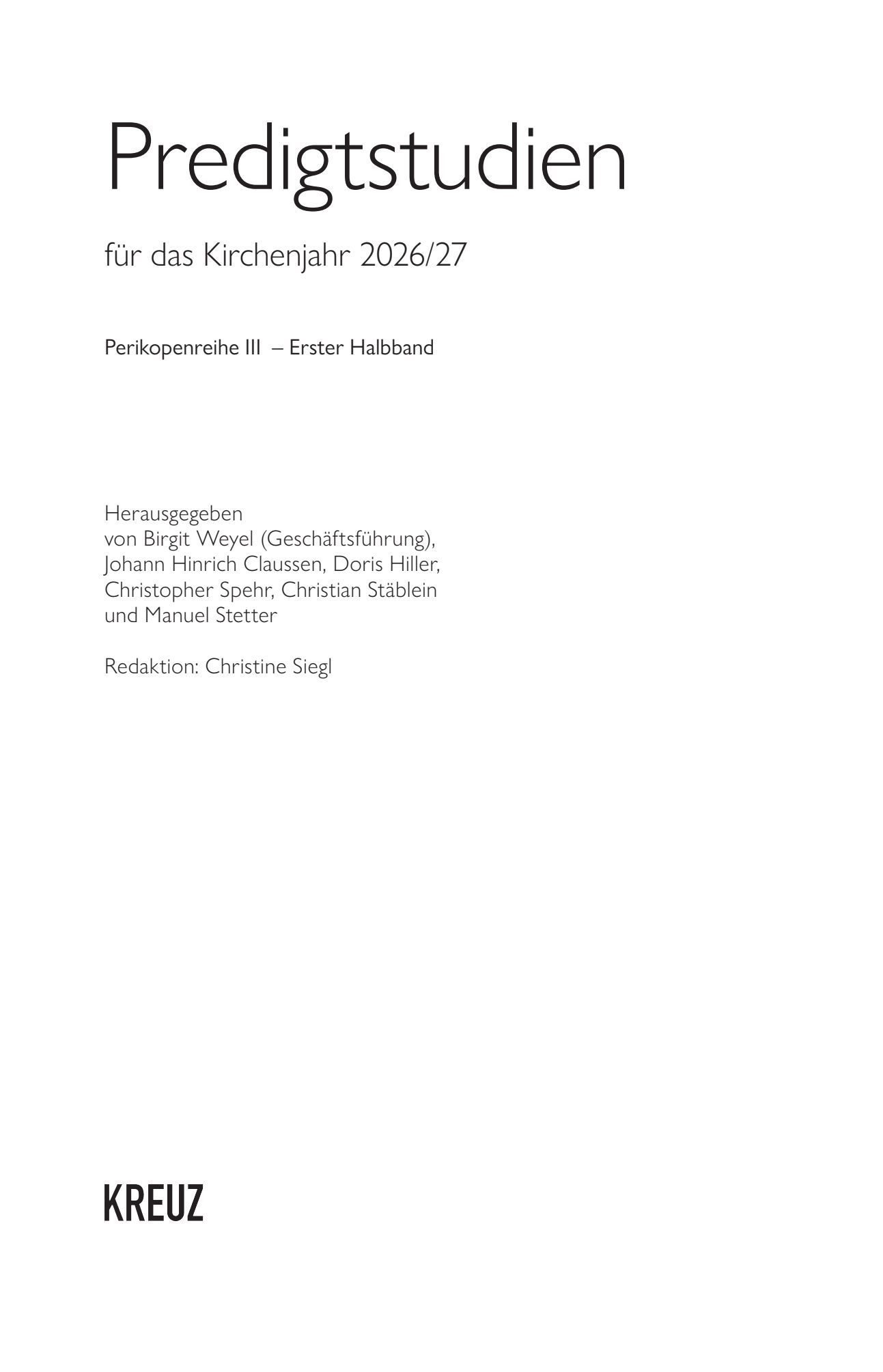 Predigtstudien 2026/2027  Band 1