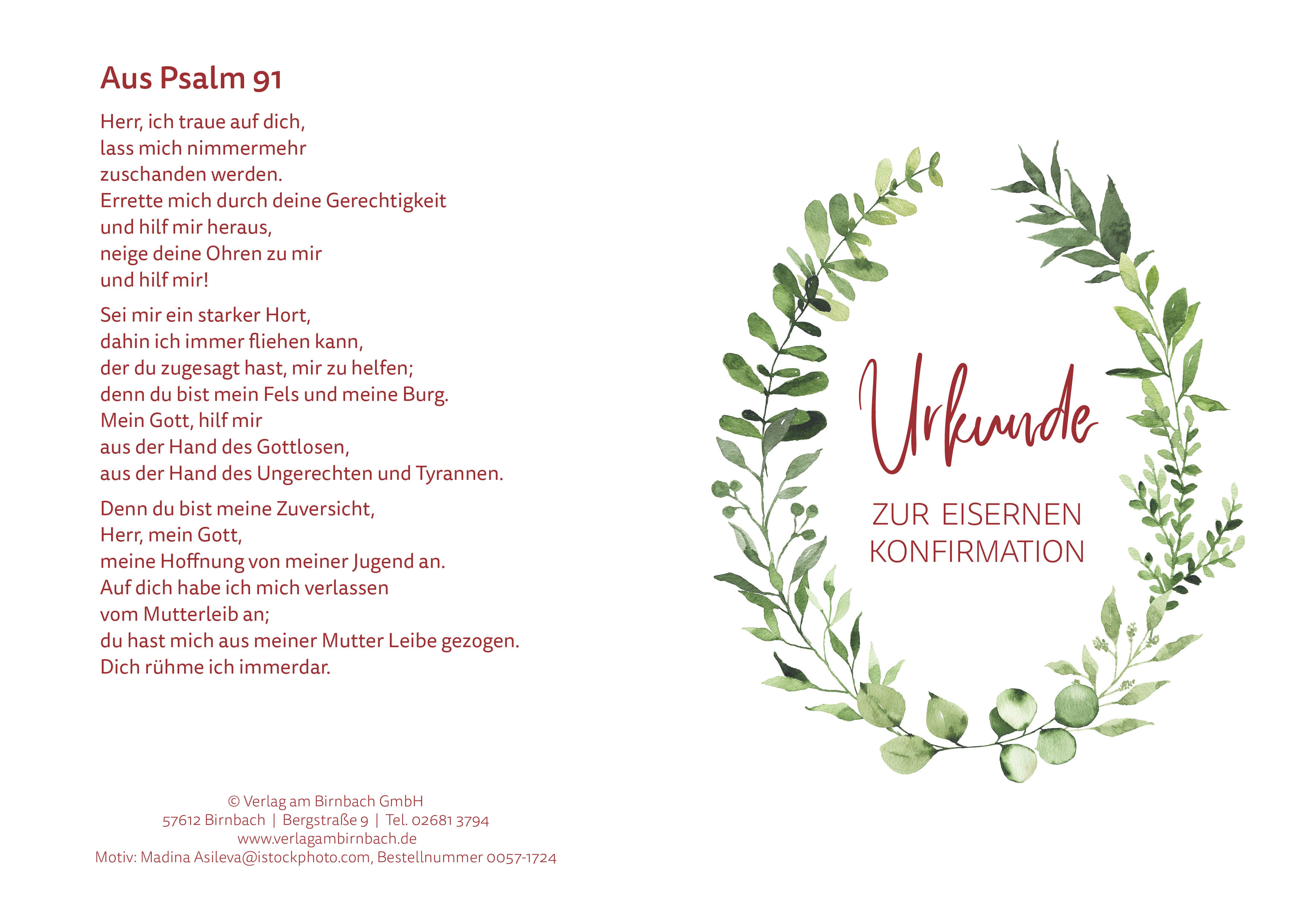 Urkunde - Eiserne Konfirmation mit Eindruck